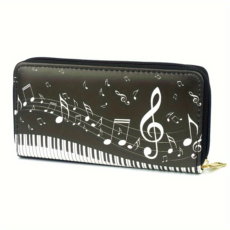 

Fashion Piano Pattern Long Wallet, Zipper Around Coin Purse, Women's Trendy Clutch & Credit Card Holder