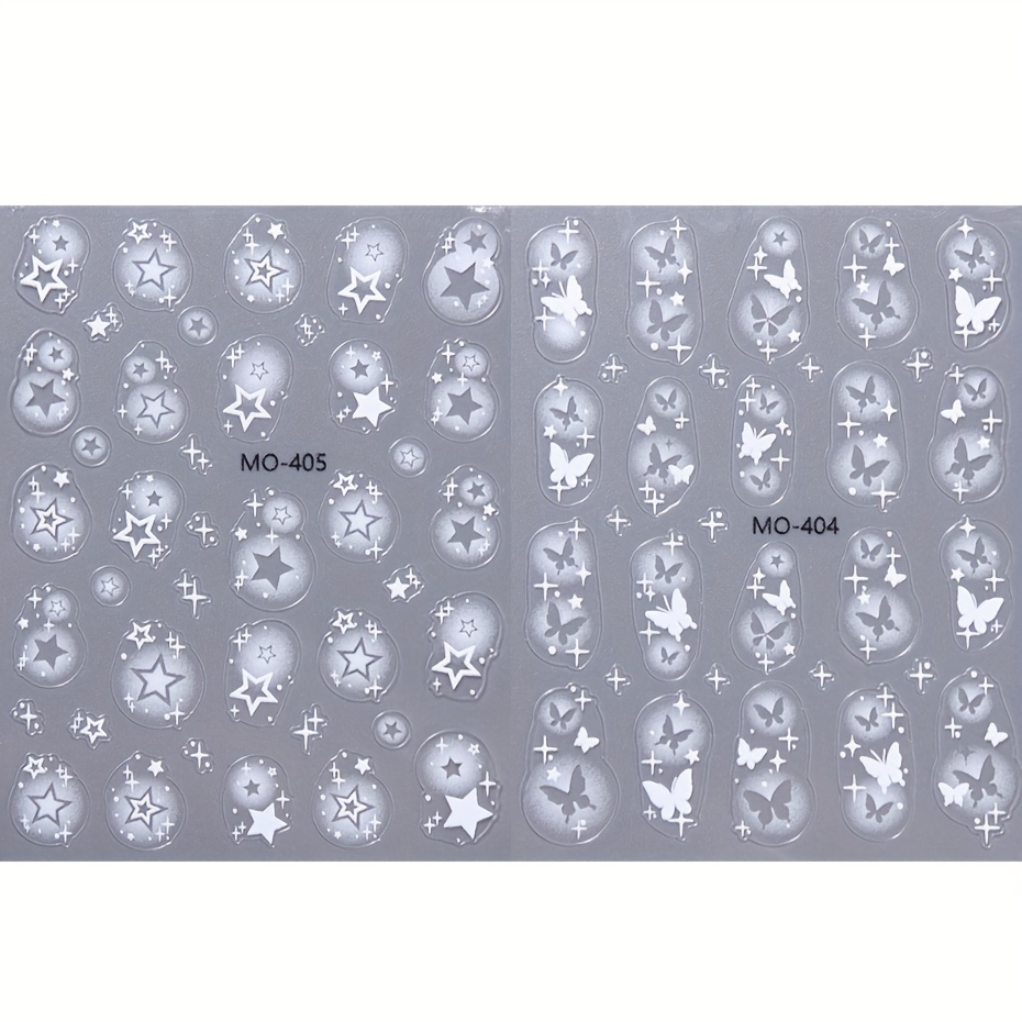 2pcs 3d Hollow Star & Nail Art Stickers - Self-adhesive, Sparkle Finish For Easy Manicure, Nail Stickers