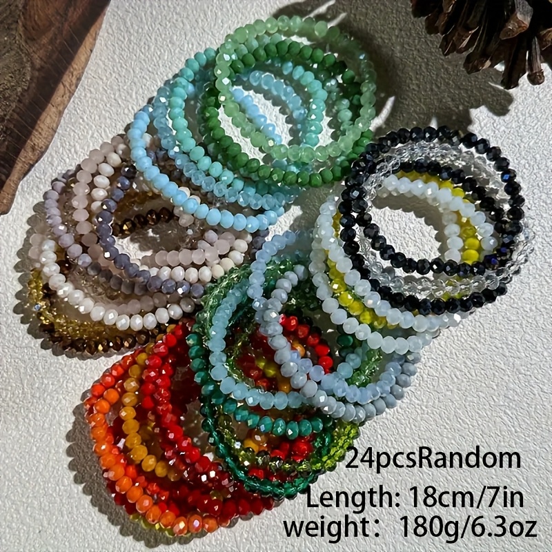 E-shop 24 Stück künstliche Kristall-Perlenarmbänder im Boho-Stil - Stapelbare Armbänder für Damen, zufällige Lieferung