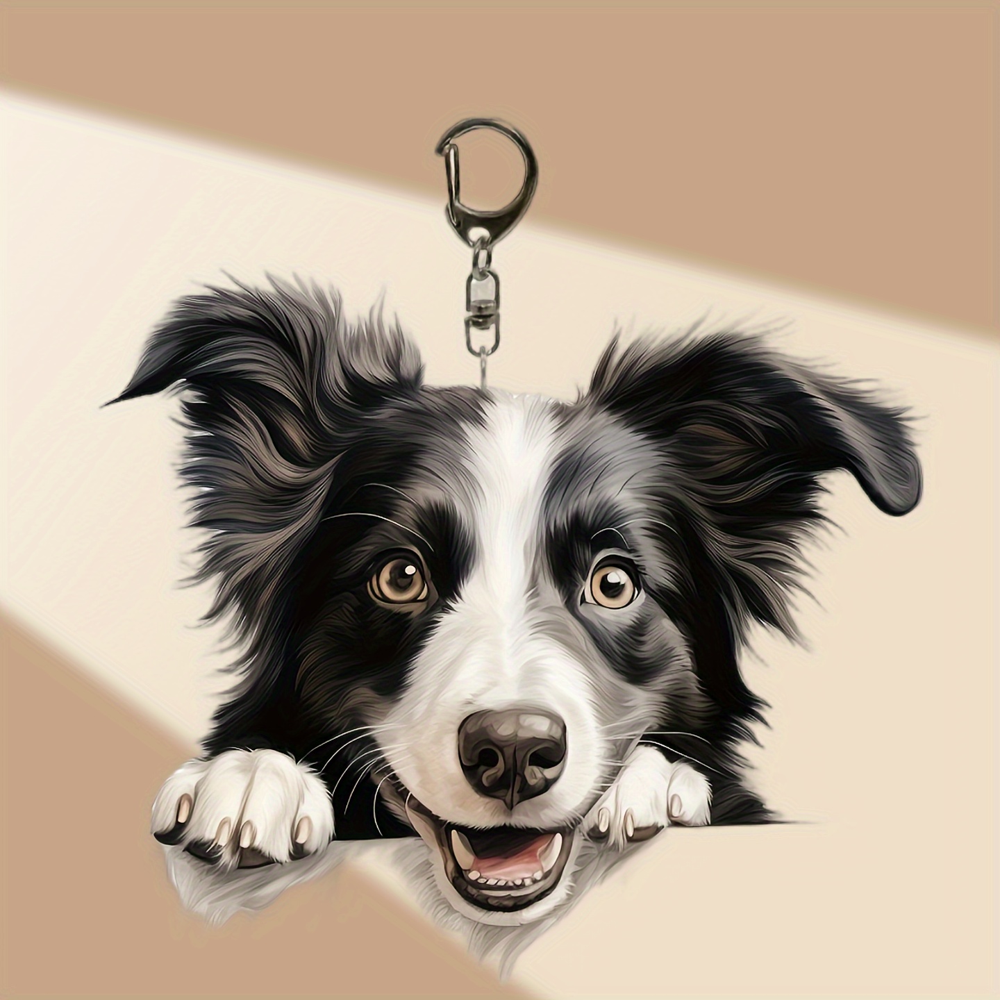 

2d Flat Cute Border Collie Acrylic Keychain - Fashionable Accessory For Men