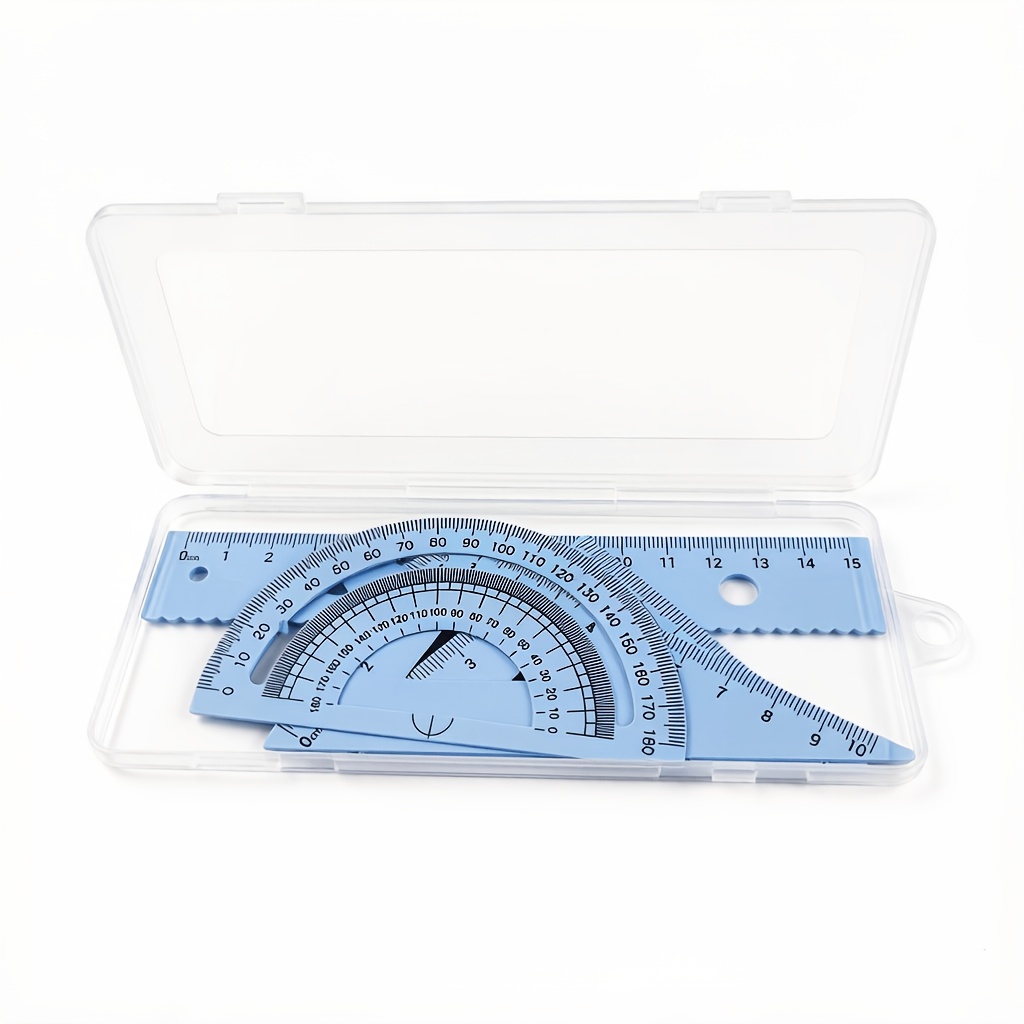 Image of Multifunctional Geometric Ruler Set, Protractor Triangle Ruler , Manual Measuring And Drawing Tools With Storage Box, : Pink, Mint Green, Light Blue, Purple, For School, Carpentry