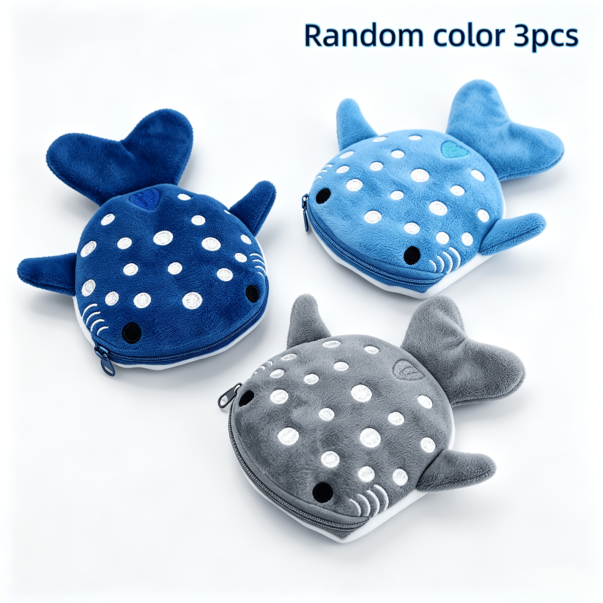 Random 3pcs Soft Cute Shark Coin Purses, Skin-friendly Zipper Small Bag, Coin Earphone Key Storage Pouch/bag, Portable Daily Essentials Organizer