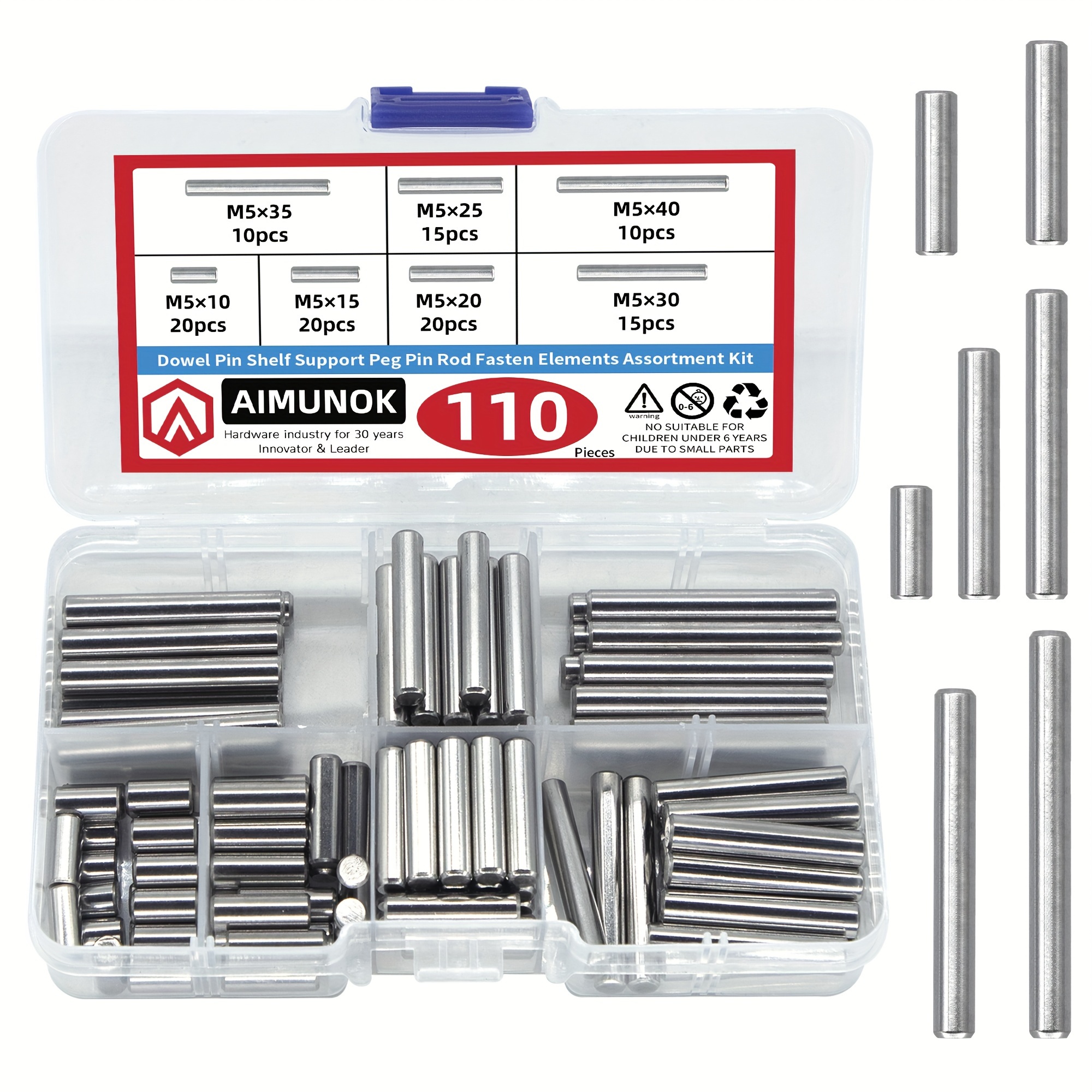 

Aimunok 110pcs Steel Pin Set - Assorted For & Fastening, 5mm X 10mm To 40mm