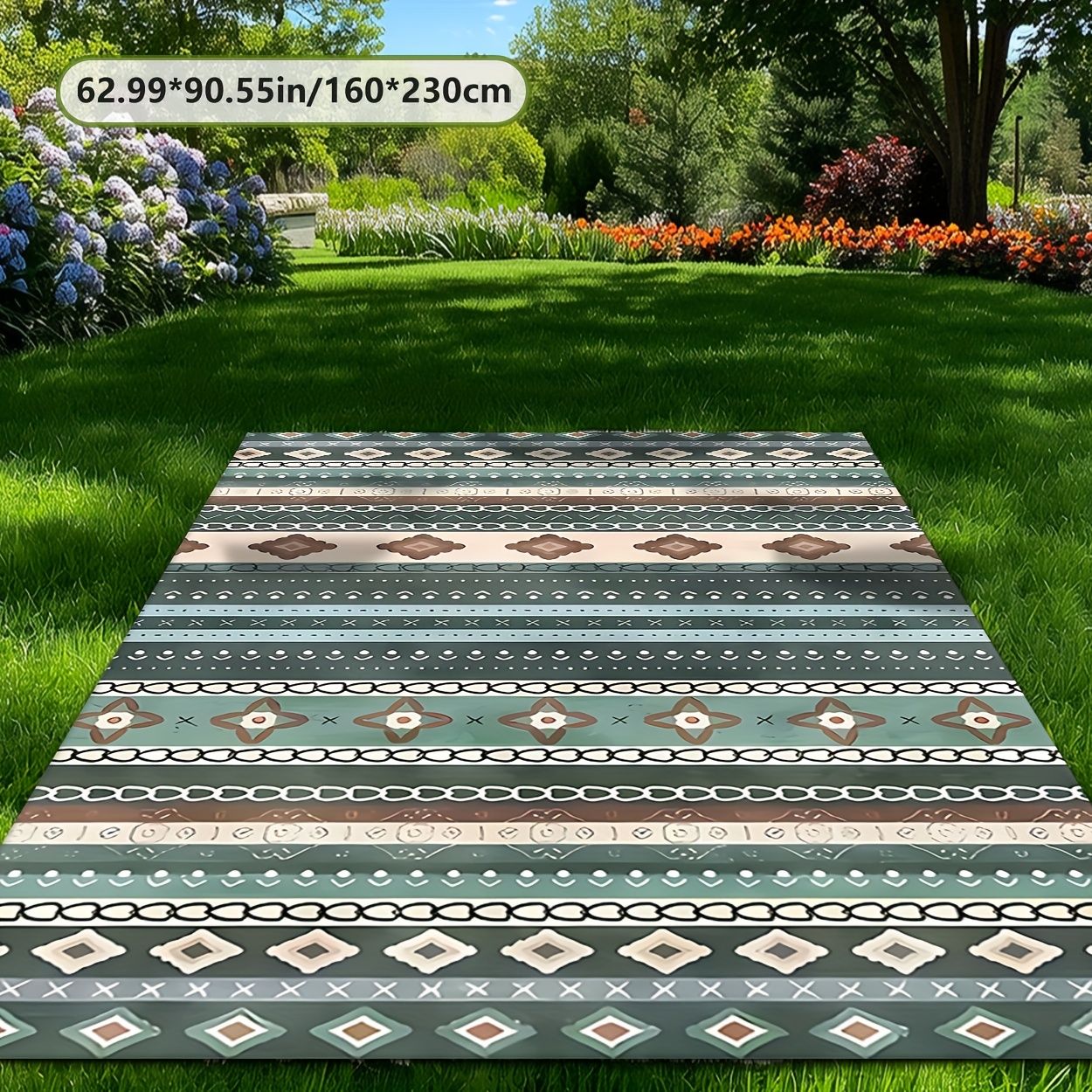 Image of 1pc Geometric Line Pattern Outdoor Mat, Soft And Non-slip Golden Diamond Velvet Material, Suitable For Courtyards, Rvs, , Gardens, Patios, And Hardwood Floors, Holiday Decoration, Yard Decor