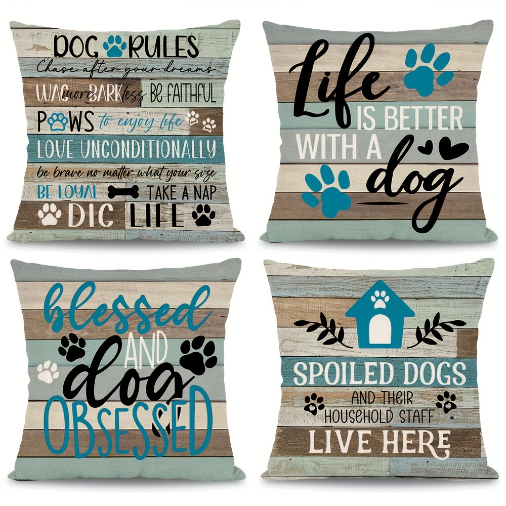 

1pc/4pcs Doggy Themed Pillowcase Lover Pillowcase Vintage Dog Paw Bone Wooden Backdrops Design Cushion Cover Sofa Porch Living Room Home Decor Gift For Dog Lovers Without Pillow Cover