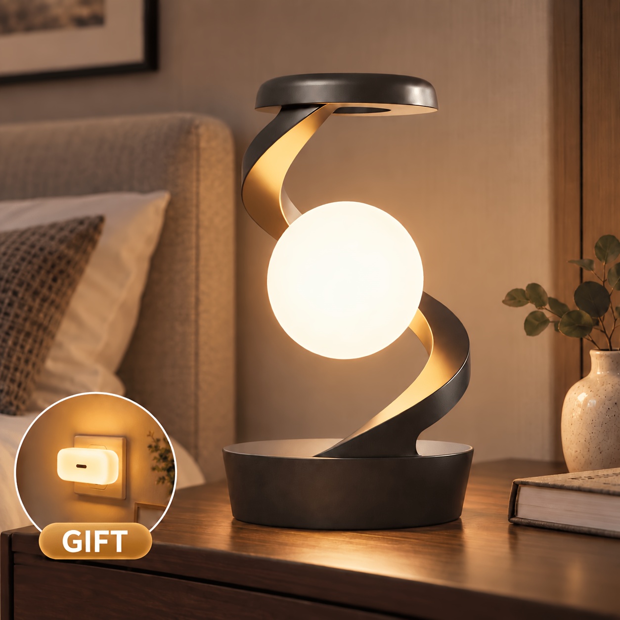TEMU Multifunctional Rotatory Floating Lamp, Table Desk Lamp With Wireless Charging, Phone Charger, Colorful Night Lights, Atmosphere Light For