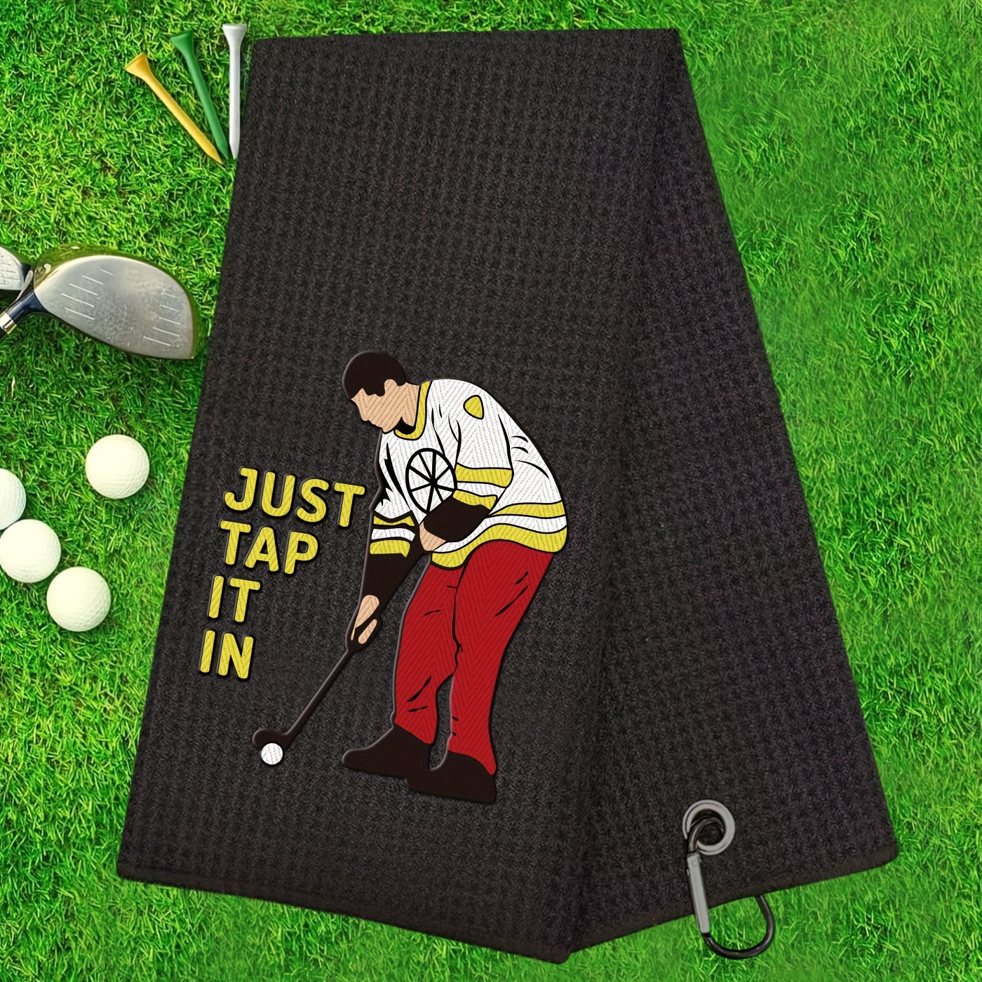 TEMU 1pc Premium Funny Embroidery Golf Towel With Clip, Humorous Design, Machine Washable - Ideal Gift For Men, Women, Husband, Boyfriend, Dad, Golf