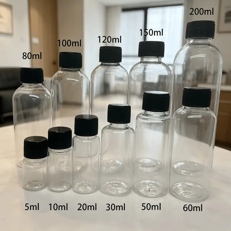 3er set transparente kleine plastikflaschen schwarzen