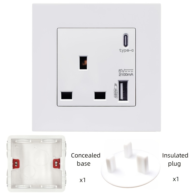 1 wall panel power socket 13a 250v   power socket with 1 concealed mounting box and 1 insulated plug for home renovation and office use