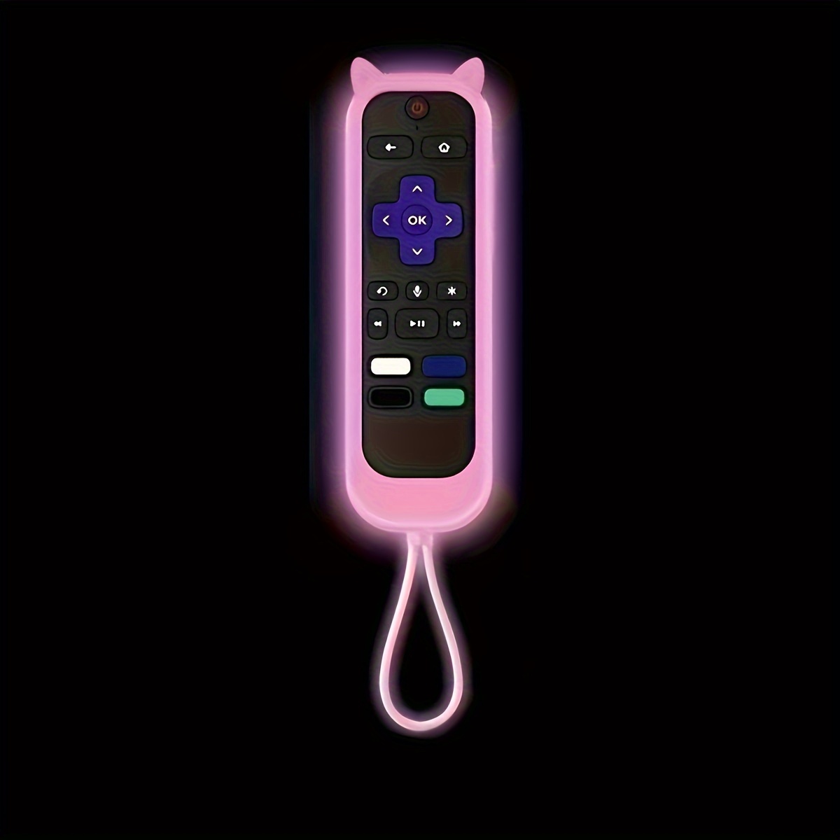 Cute Cat Ear Shaped Glow-In-The-Dark Silicone Universal Remote Control Cover with Lanyard, Suitable for TCL And Hisense.