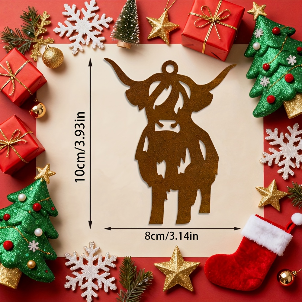 Image of 1pc Vintage Rustic Wrought Iron Cow Hanging Ornament - Rusted Metal Farmhouse Wall Decor With Cow Shape, Rustic Christmas Decoration For Indoor , Theme Décor (no Feathers)