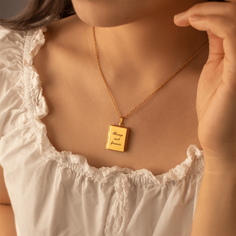 Personalized Stainless Steel Square Photo Locket Pendant Necklace