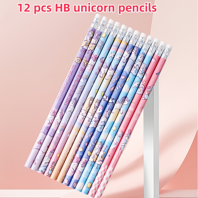 12pcs Unicorn Pencils With Eraser Tips Unicorn Party Gift Bag Fillers Prize Supplies