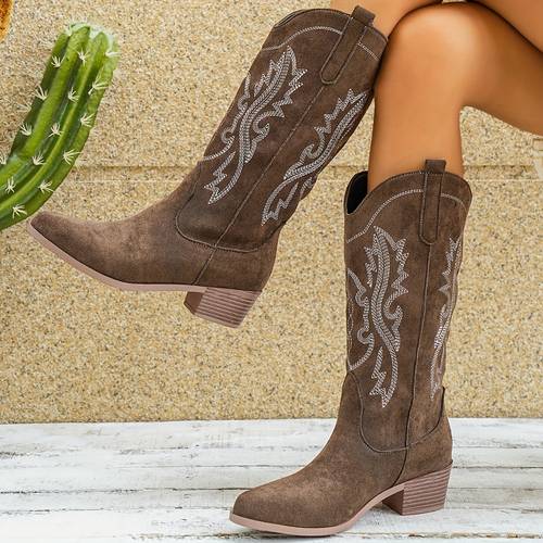 nuovi da cowboy per donna, design ed elegante con ricami vintage, western a polpaccio per donna, stile slip-on , regalo , per feste, , festival musicali, natale, , , scarpe da donna