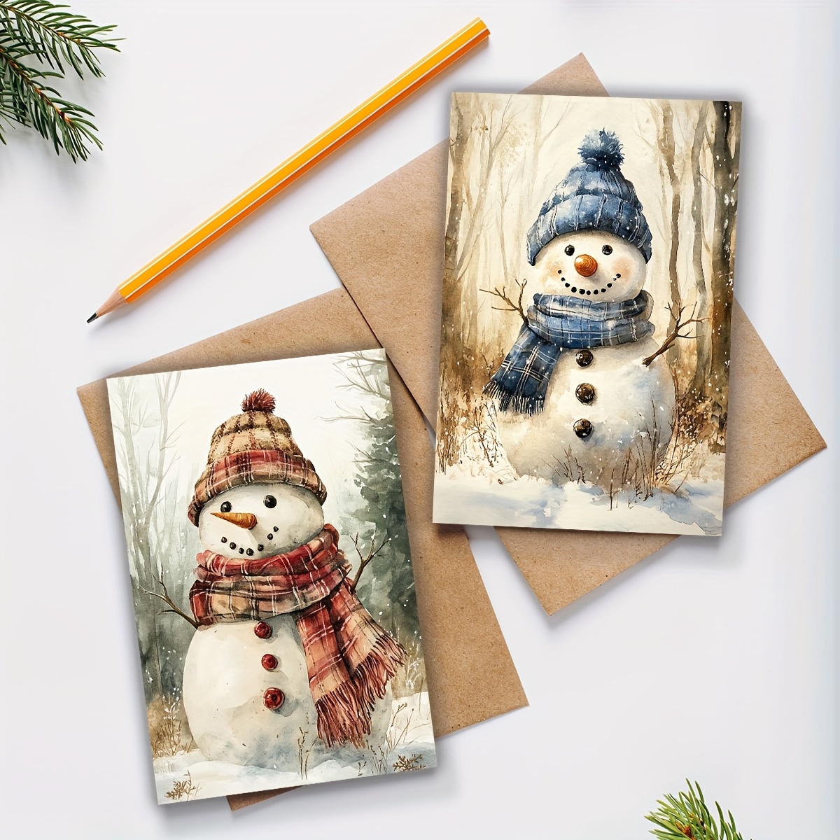 

6pcs Christmas Snowman Greeting Set Envelopes, 3.54x5.11" Folded Size, For