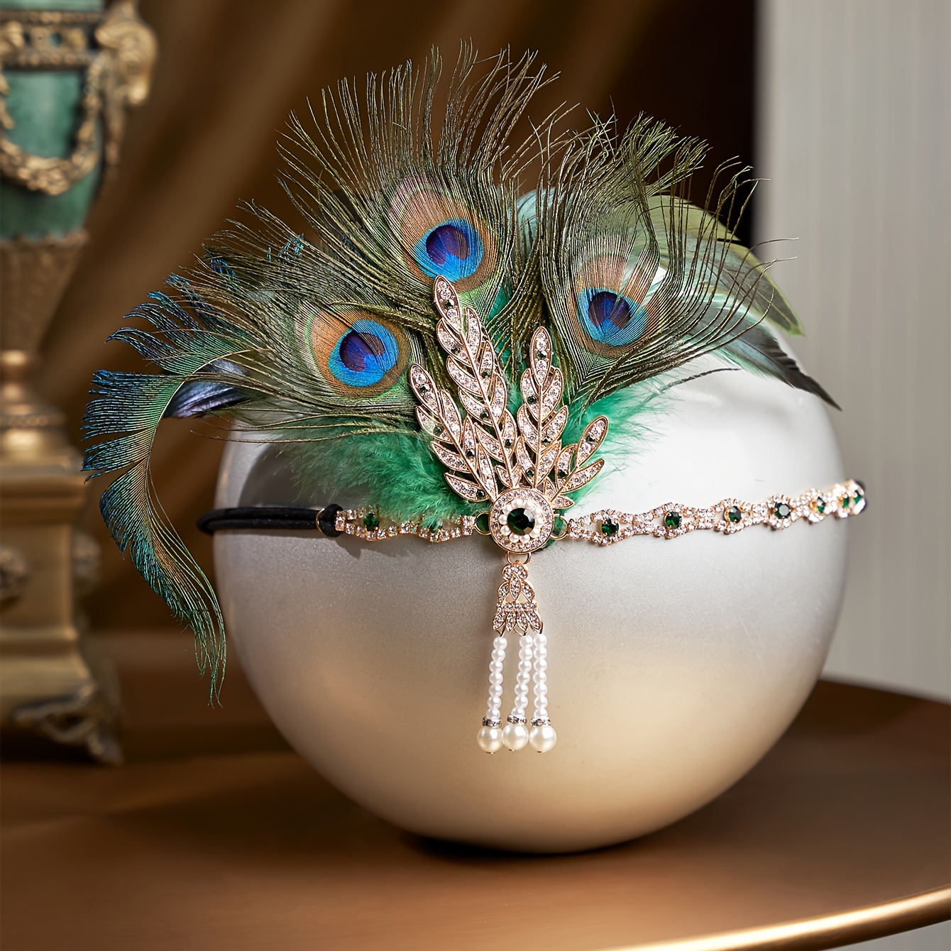 1920s flapper peacock headband roaring 20s pearl - Temu display picture 2