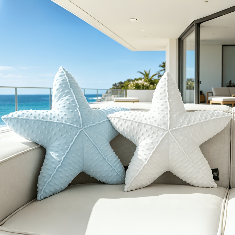 1pc Starfish Shaped Velvet Throw Pillow, Ocean Series Creative Decorative Cushion Pillow, 20.5 X 20.5 Inch