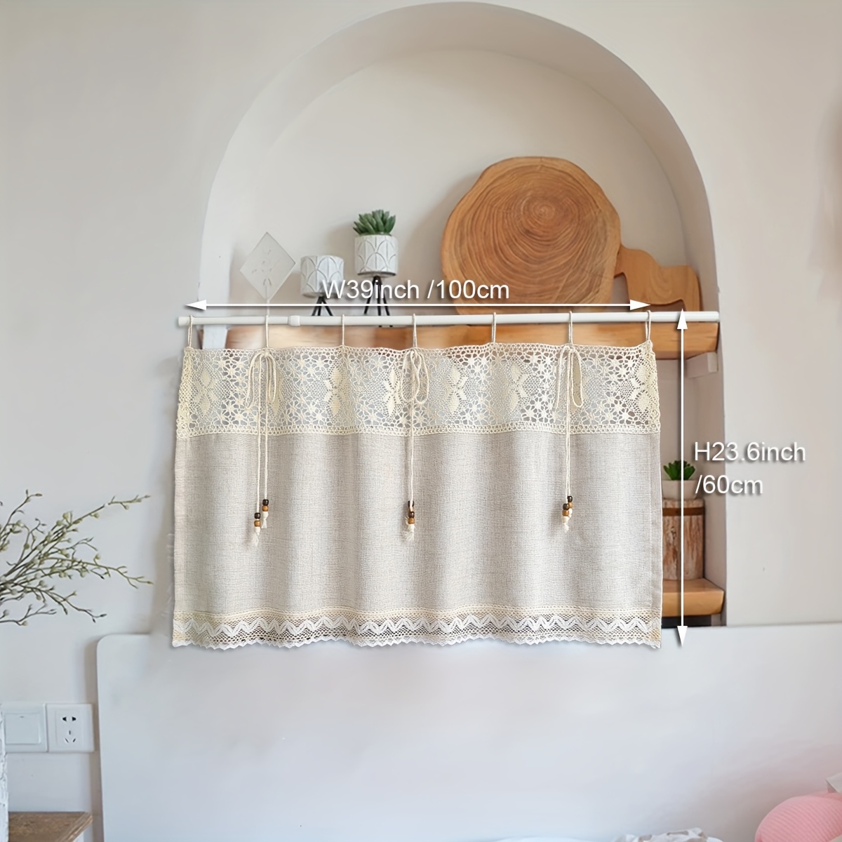 1pc, Bohemian Style Hollow Crochet Short Curtain, Strap , Suitable For Living Room, Kitchen, Cabinet, Farmhouse, B& Decor