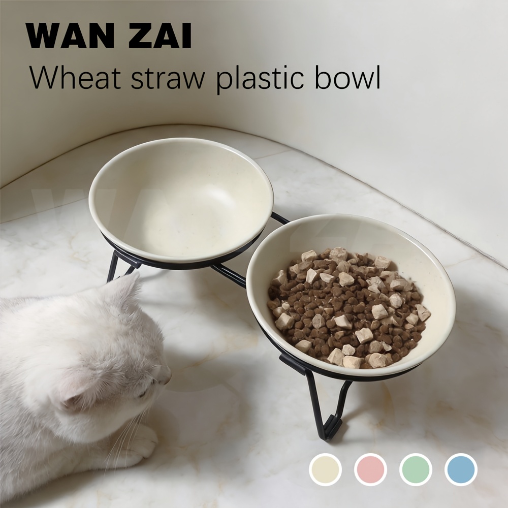 thickened anti slip elevated cat food bowl   style     wheat straw dual bowl feeder anti vomiting neck protection design with non slip pads   to clean large capacity multiple colors   for all cat Product details 0