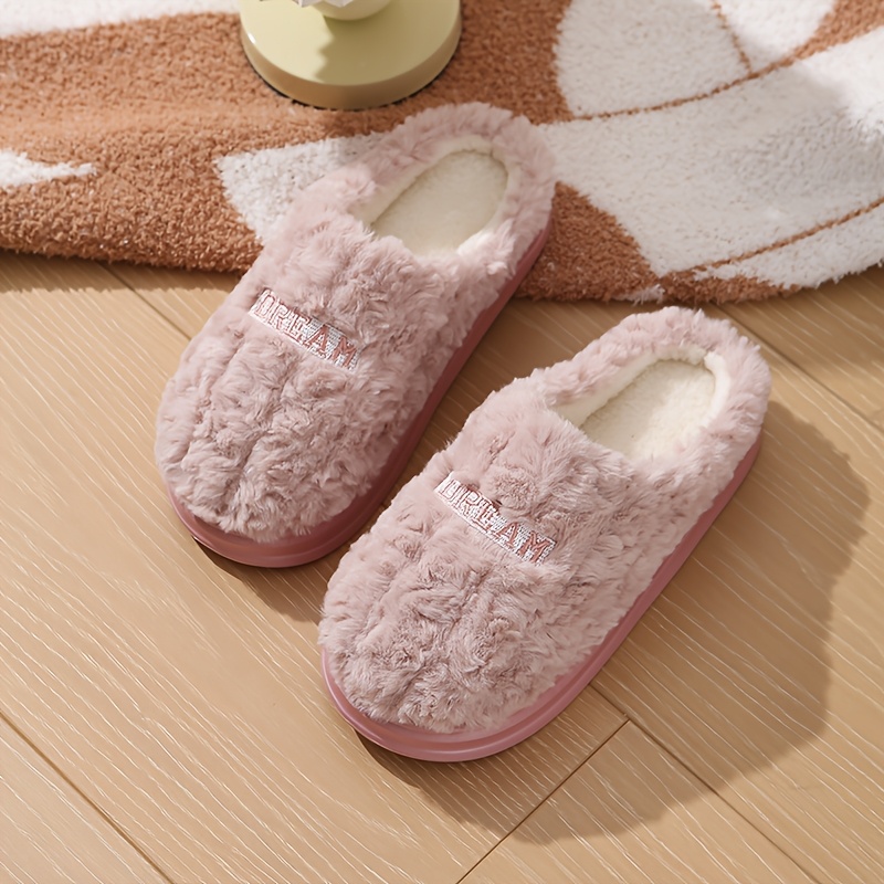 TEMU Autumn And Winter New Women's Non-slip Wear-resistant Plush Slippers Casual Fashionable Home Fleece-lined Thickened Women's Large Size Shoes,