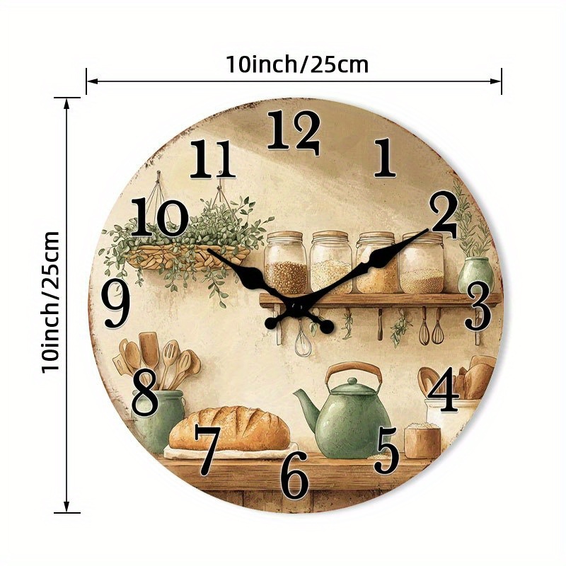 TEMU 1pc Of A Silent Wall Clock That Tick, Made Of Wood, Featuring A Decorative . A Rustic Addition To Kitchen Decor With Jars And Utensils, Suitable