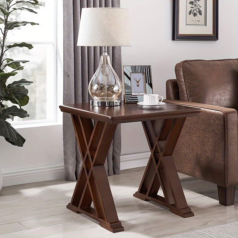Mesa de té para sala de estar, mesa auxiliar simple y moderna de madera,  mesa auxiliar pequeña para sala de estar, mesa auxiliar cuadrada de 2  capas