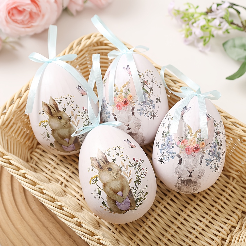 4pcs Easter Bow-shaped Egg Ornaments, Foam Wrapping Paper, 8x12cm, Bunny Egg Easter Decorations, Easter Hanging Ornaments