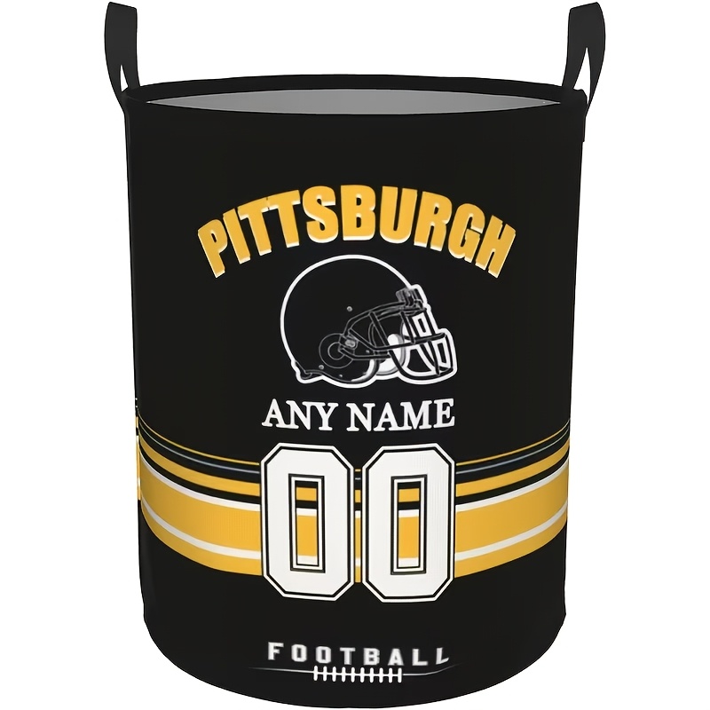TEMU 1pc Pittsburgh Football Themed Foldable Dirty Laundry Basket, Circular Dirty Laundry Basket Suitable For Bathroom And Bedroom, Storage Basket