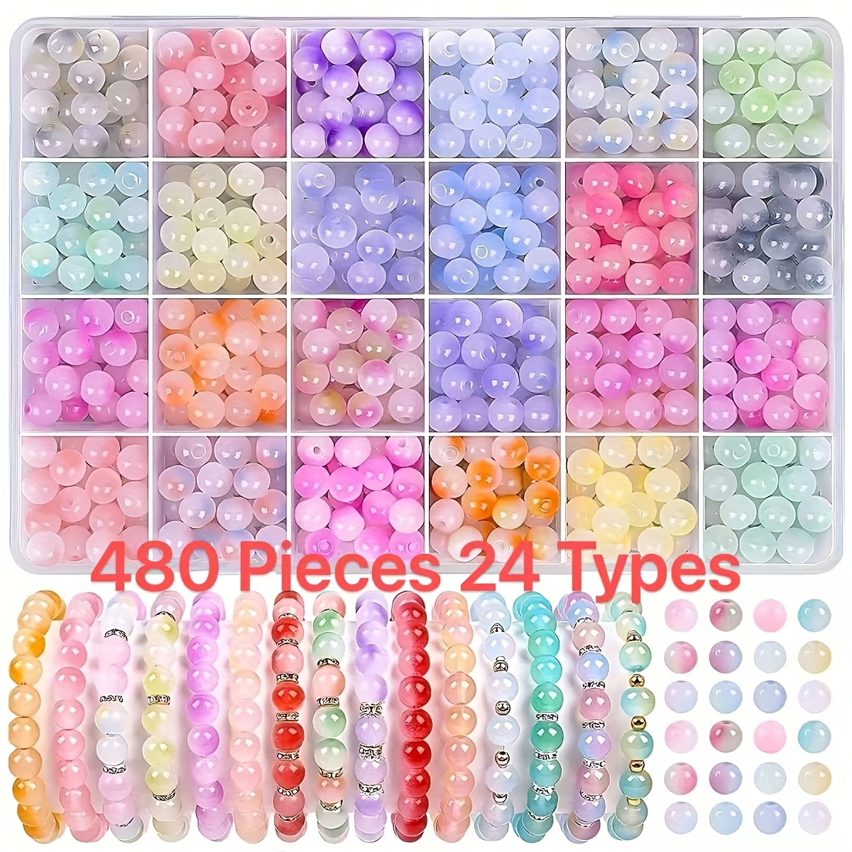 Image of 480pcs 24 Types Artificial Crystal Glass Beads Jewelry Making Set, Round Beads, Bracelet, Jewelry Beginner Handmade Gift