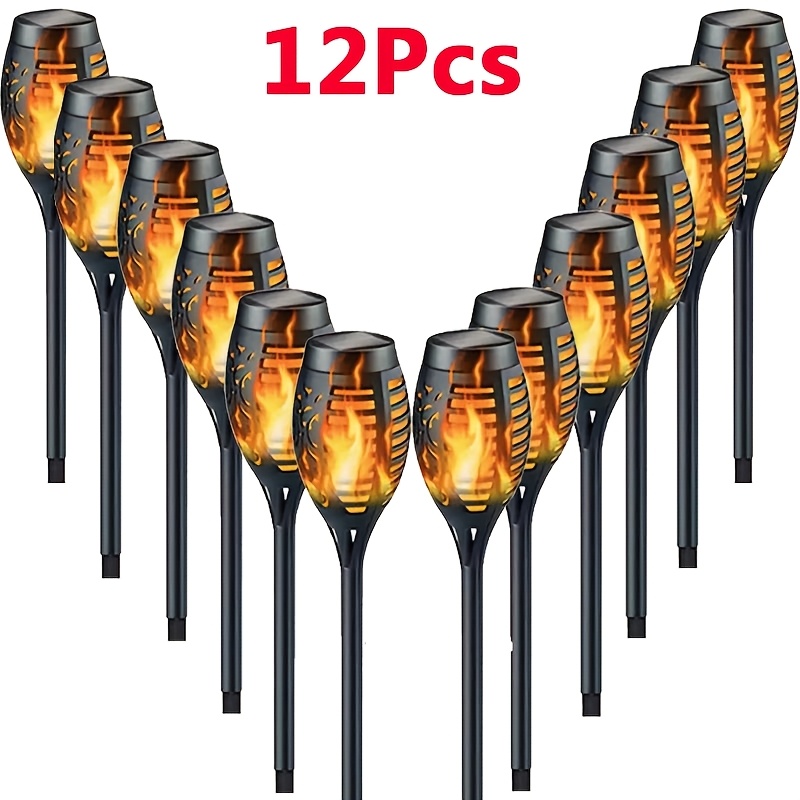 Image of 8/12/16 Pack Solar Torch Lights Outdoor Flickering Flame, Solar Powered Fire Flame Garden Lights Auto Dusk To Dawn, Ipx4 Pathway Lights For Patio Lawn Wedding Party Decor