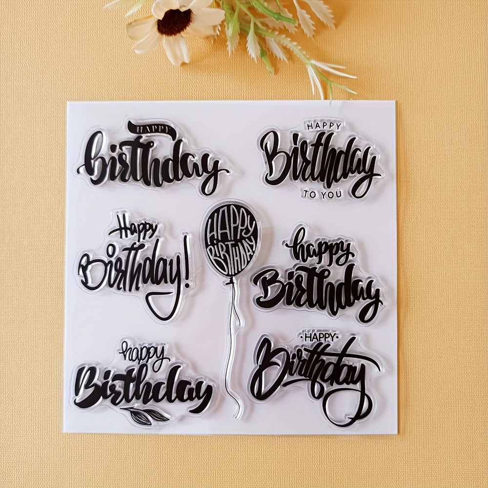 

Birthday Theme Transparent Silicone Stamps, Clear Die-cut Seals For Diy Scrapbooking, Card Making, And Album Decorating, Assorted Happy Birthday Text And Balloon Designs