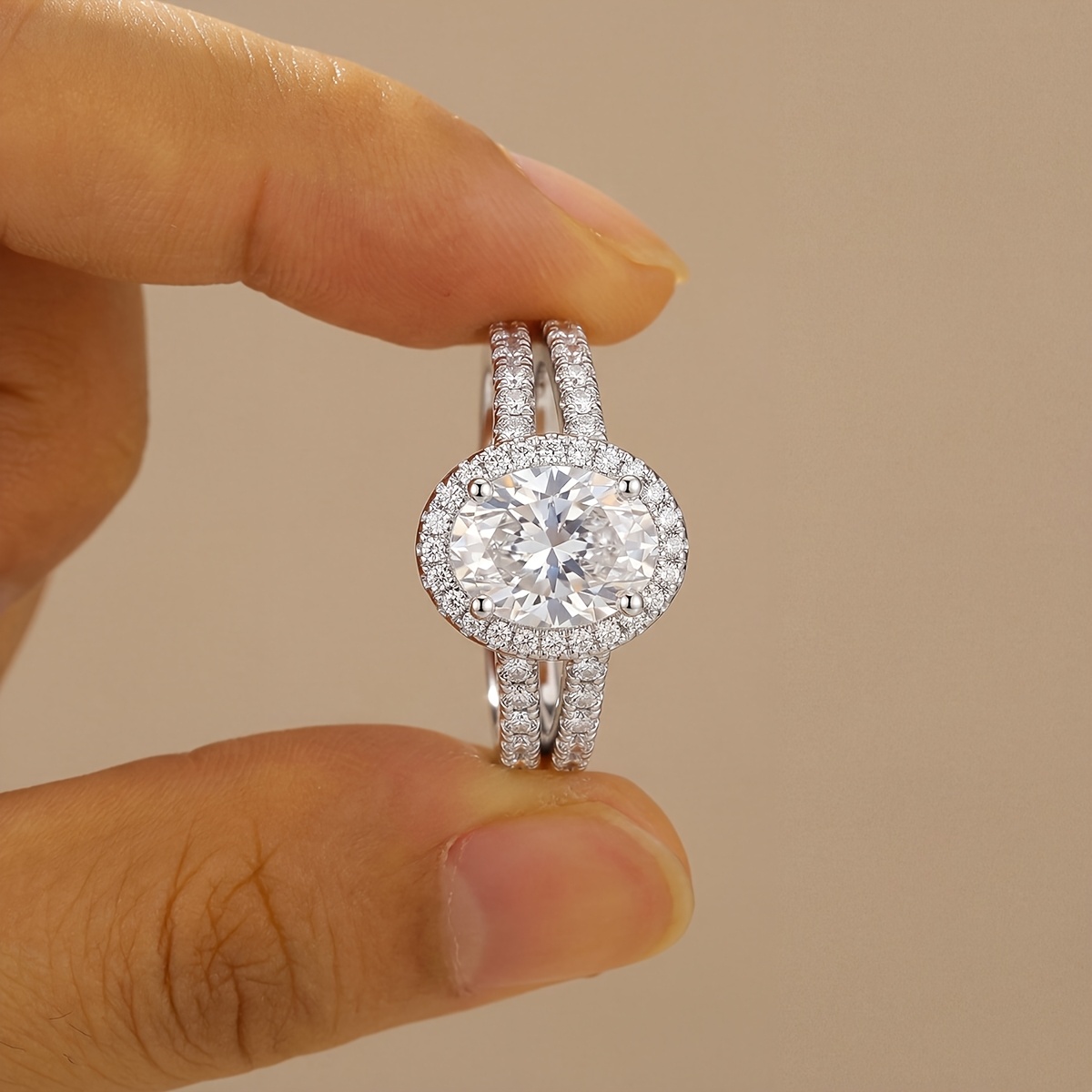 Women's Luxury Oval Ring Set, High Quality Copper Plated