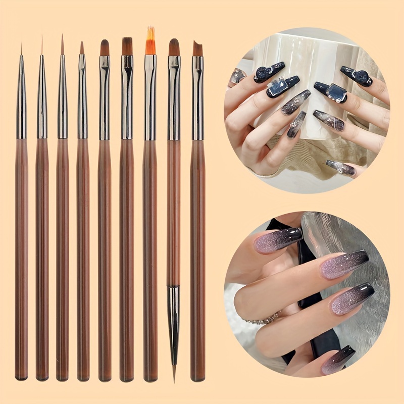 

9pcs Professional Coffee Nail Art Brush Set - Design Tools For Nail Extension, Painting, And Dotting - Perfect Nail Stuff For Salon Or Diy .