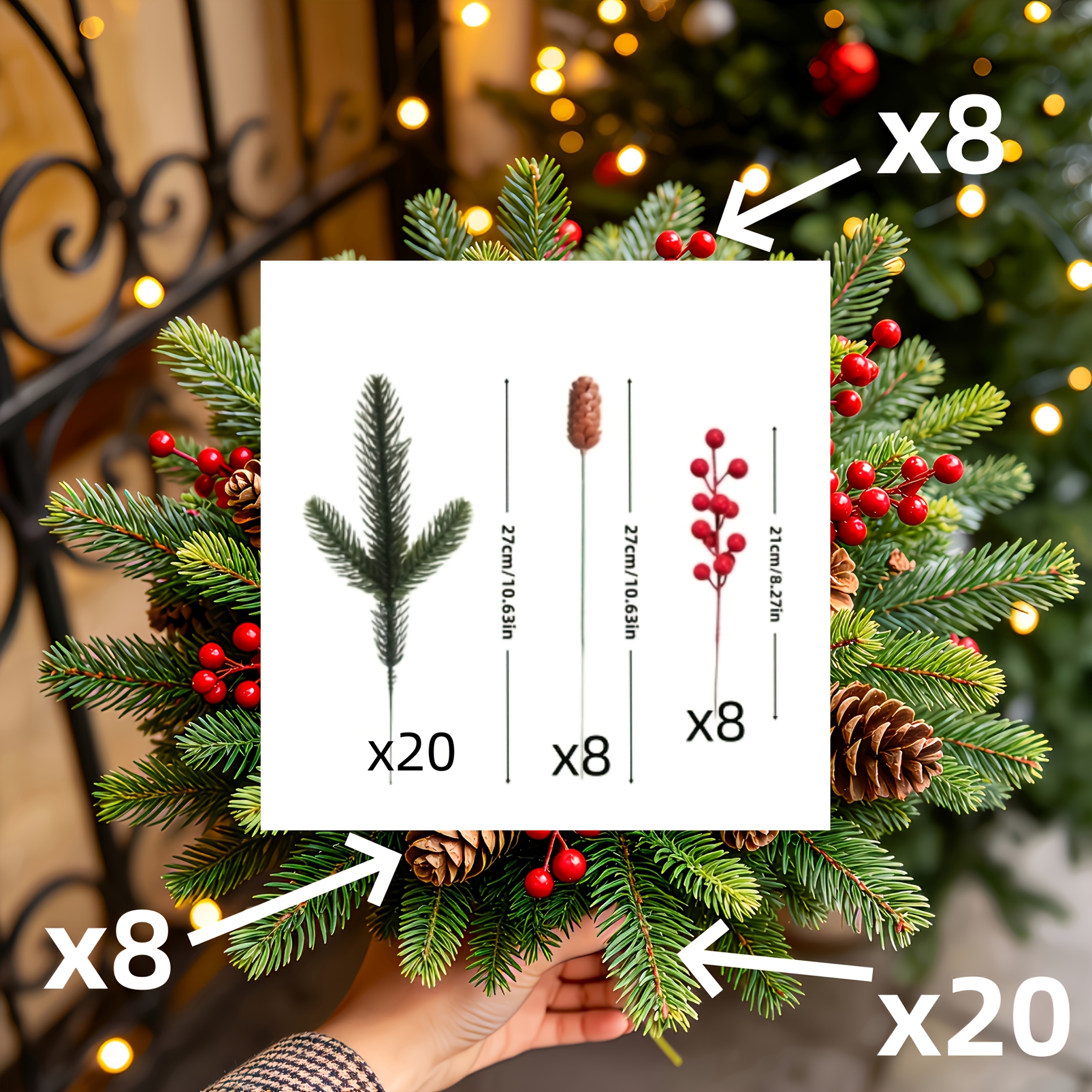 Image of 36pcs Artificial /faux / Mixed Bouquet, No Maintenance, Natural Full Floral Decor, Suitable For Garden, Porch, Fireplace, Wreath, Tabletop Christmas Holiday Atmosphere Decoration, Uv Resistant