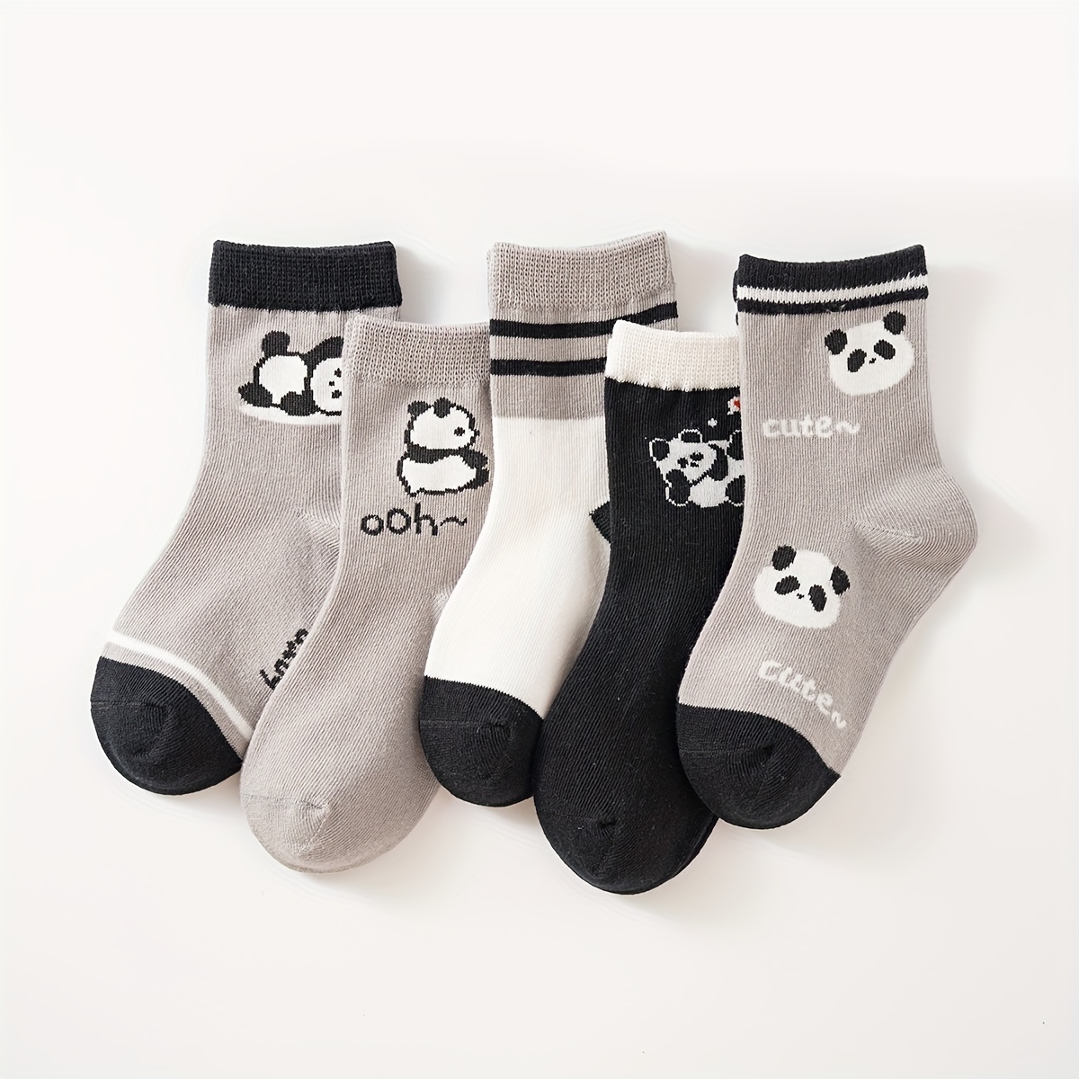 5 Pairs Of Socks For Boys, Knitted Mid-calf Socks Suitable For Spring And Autumn, Featuring Cartoon Pandas, Soft And Comfortable For Wear Without Causing Foot Discomfort