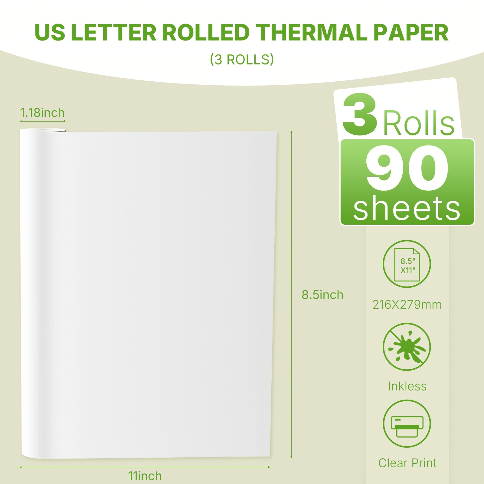TEMU Rongta 3 Rolls Of Thermal Paper, 8.5x11 Inches Us Letter/a4 Size, High-quality Thermal Paper, Suitable For F11, F81, F82a Thermal Printers
