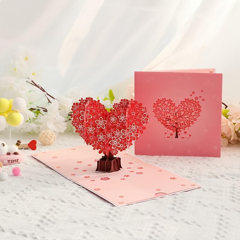 

1 carte 3D Pop-Up avec fleur et cœur, en , thème floral, montage au sol, avec enveloppe et étiquette, pour la Saint-Valentin, des mères, les anniversaires, les fêtes, 15x15cm