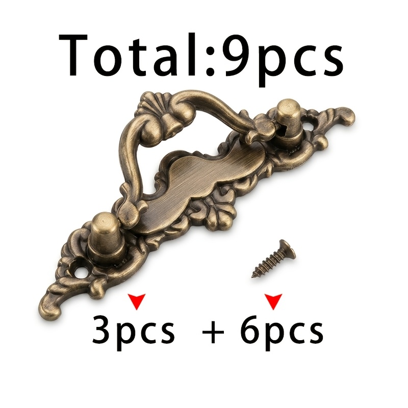 TEMU 3pcs 402 Strip Pull Ring Antique Bronze Handle + 6pcs Antique Bronze 3x12 Screws, Totaling 9pcs, Antique Bronze European-style Cabinet Drawer