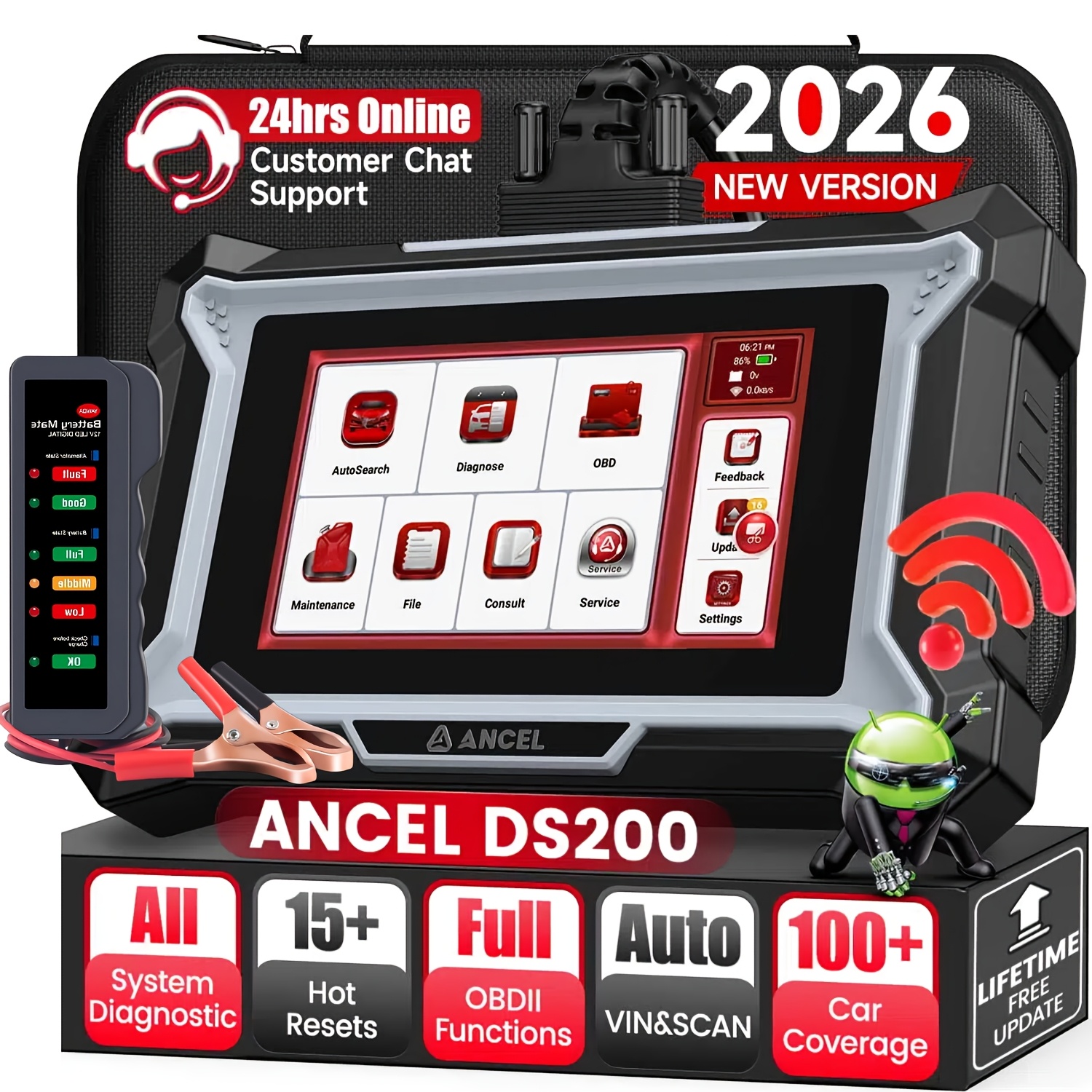 TEMU Kit Scanner ANCEL Système Complet & de Batterie BM310, avec Réinitialisation Huile/BMS/Freins, Régénération DPF, Injecteurs, Purge ABS, à Jour