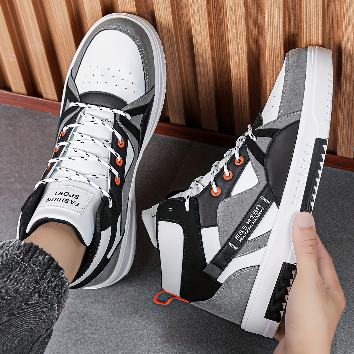 Men's High-Top Running Shoes - Fashion Sports & Outdoor Sneakers with Graphic Letter Print, Stability Pronation, Lightweight, Lace-up Closure, PU Upper, Fabric Inner, EVA Sole - Comfortable for Casual Street Style, Hiking, All Seasons