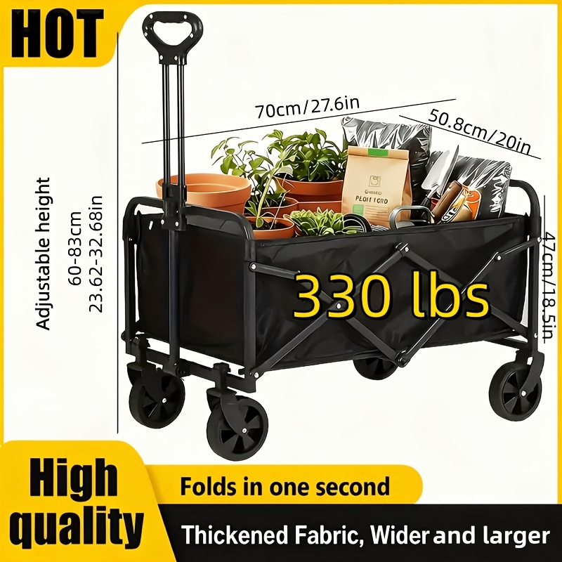 Image of Heavy Duty Folding Cart For Camping, Shopping, And Gardening - Black , Non- Electric, Magnesium Rod/ Fire Starter Not Included