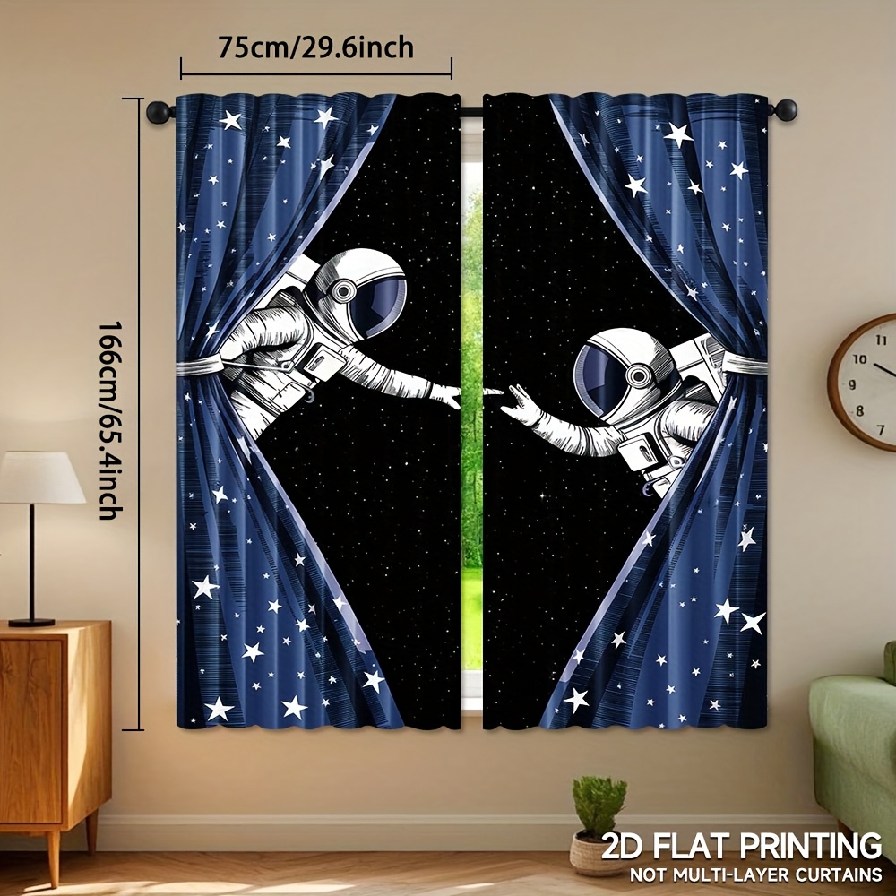 TEMU 2pcs, Rideaux Astronaute , Draps Modernes en Polyester avec Passe-Tringle pour Chambre et Salon, Facile d'Entretien Lavable en Machine pour la