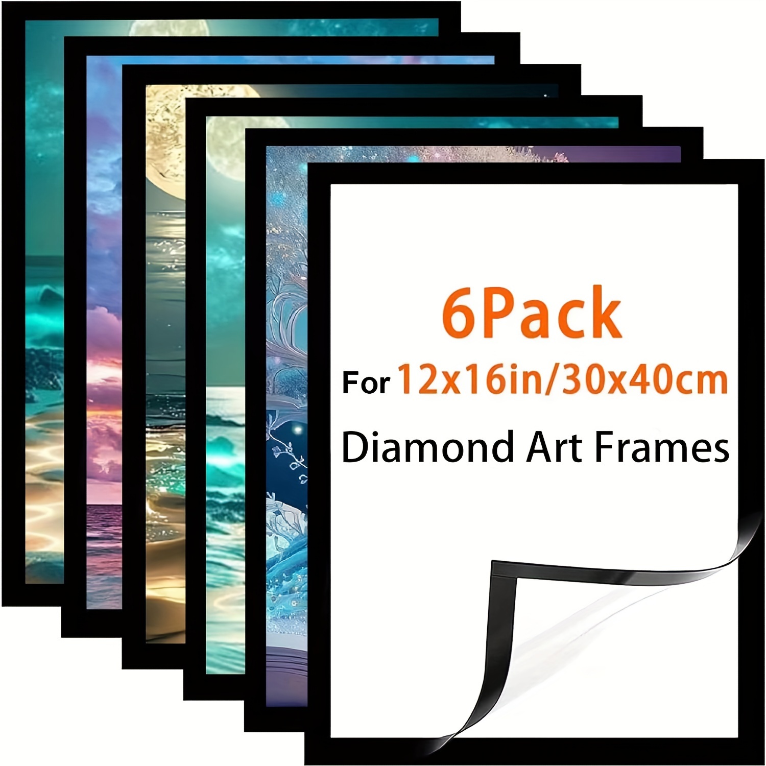 

6pcs Diamond Magnetic Art Frames 12x16" - Self-adhesive, Lightweight Pvc Picture Display For Wall, Window, Door - Photos, Posters, Certificates & More