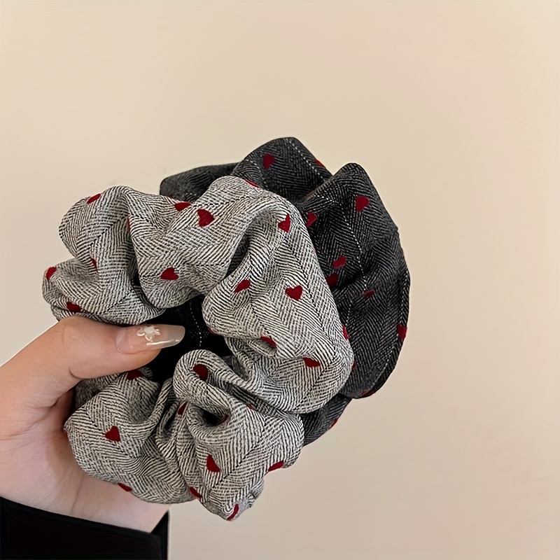 TEMU 2pcs Heart Polka Dot Large Hair Ties, Women's High Elasticity Ponytail Holders, Elegant Rubber Band Hair Additions