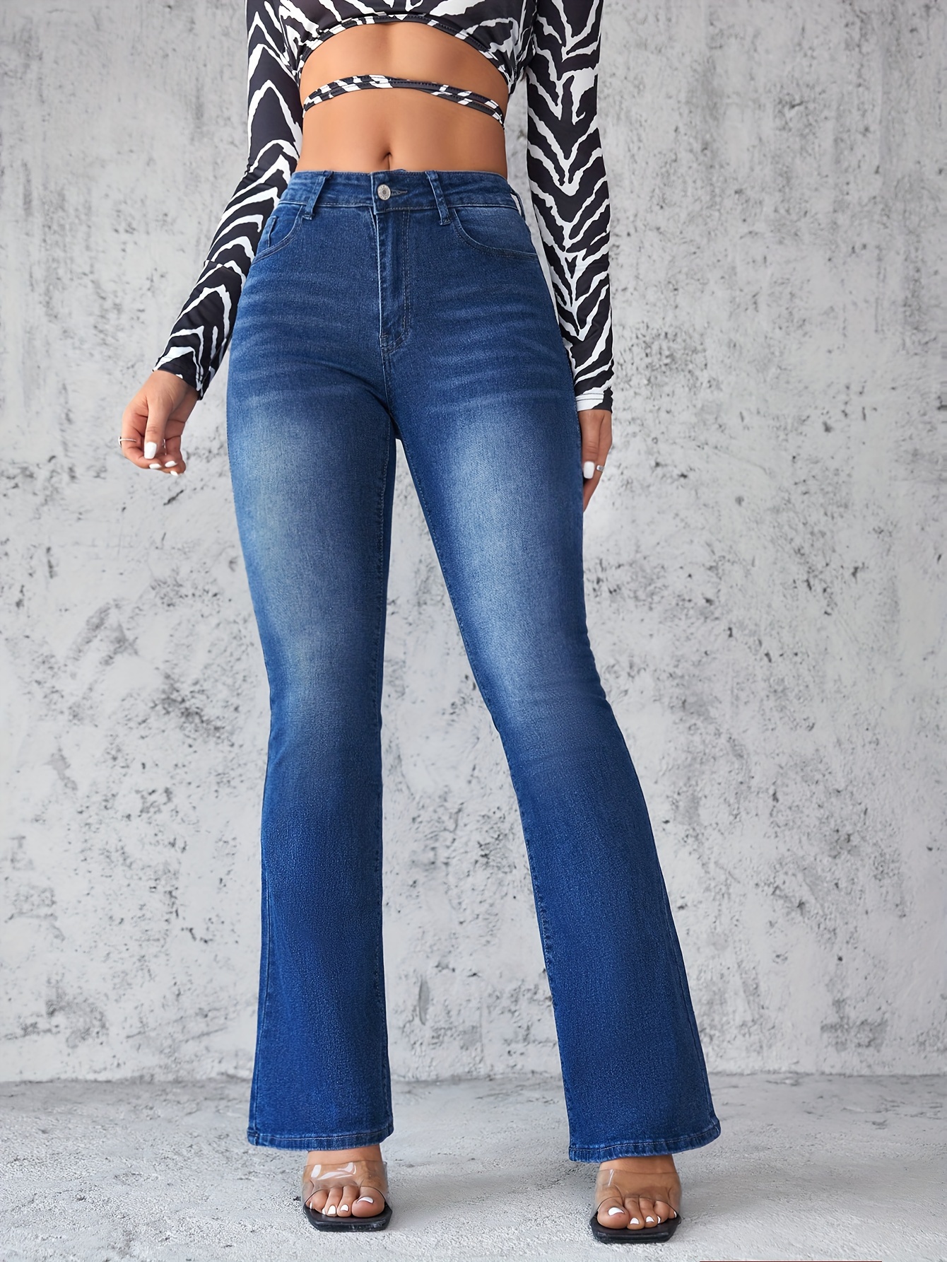 Simple Design Washed Bootcut Jeans, Slant Pockets Versatile Denim Pants,  Women's Denim Jeans & Clothing