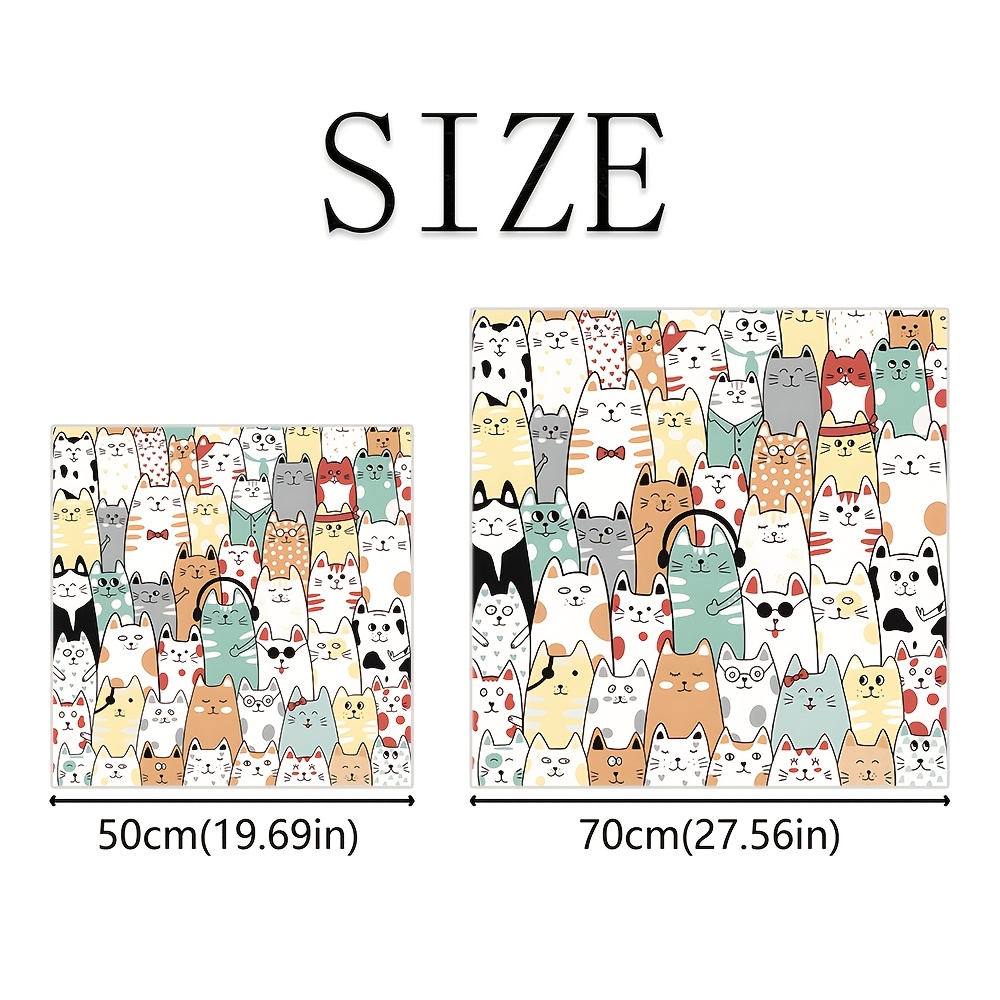 TEMU 1pc Fashionable Decorative Square Scarf With Cat Cartoon Pattern, Vintage Style Scarf, , Soft And Durable, Single-sided Print Neck Scarf,