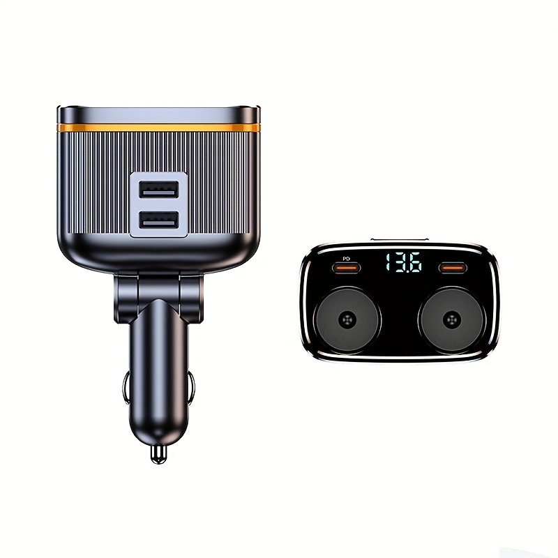 TEMU 12v/24v 2-socket 6 In 1 Car Plug Splitter With Voltage Detection, 145w Car Charger Adapter Dual Usb Qc3.0 &type-c Pd45w Fast Charging (6-port),