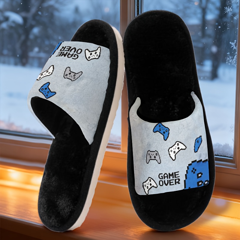 TEMU Trendy Gaming Controller Pixel Style Home Slippers, Unisex -friendly Comfortable Indoor Gaming Slides