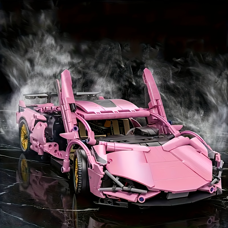 1160pcs Building Blocks Car Construction Set with Opening Hood & Functional Doors -   Assembly Kit with Challenging Building Blocks, Pink &   ABS Building Blocks, Opening Hood & Doors, Opening Trunk, Rims & Tires - STEM Educational Construction Toy for  , Creative Building Blocks Car with Aerodynamic Design & Opening Roof, Challenging Assembly for Adults Too