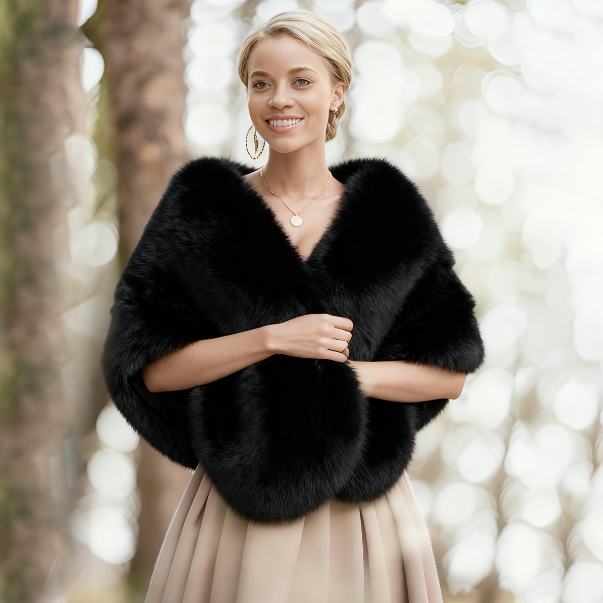 princess polly baby blue dress OLD MONEY Faux Fur Wrap Shawl Luxe Vintage-Inspired Evening Wrap main image 1